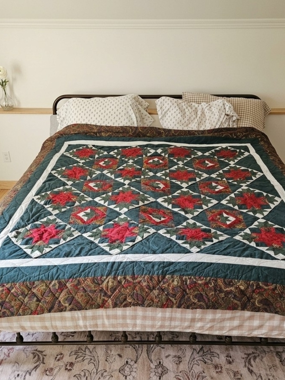 Classic Patchwork Star Quilt With Paisley Accents